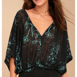 Free People One Dance Turuoise Flower Top